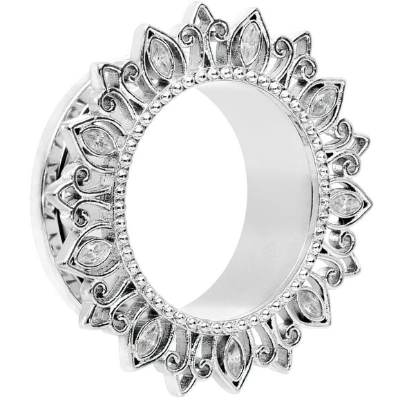 Body Candy Womens 2Pc Steel Clear Lotus Flower 7/8" Double Flare Screw Fit Tunnel Plug Ear Plug Gauges Set