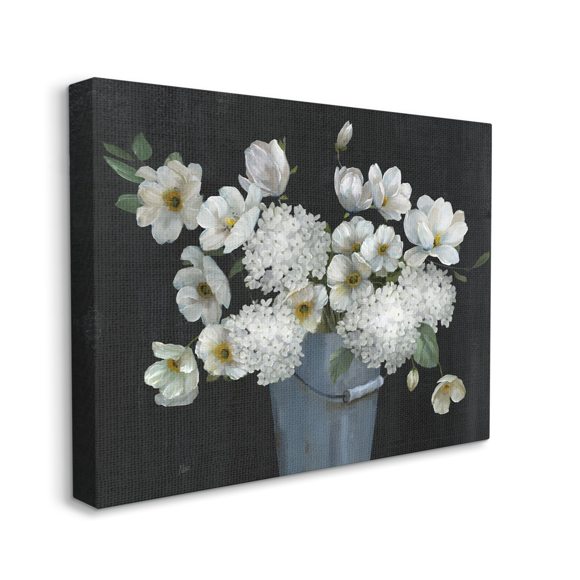 Stupell Industries White Mixed Flowers Rustic Planter Botanical & Floral Painting Gallery Wrapped Canvas Print Wall Art