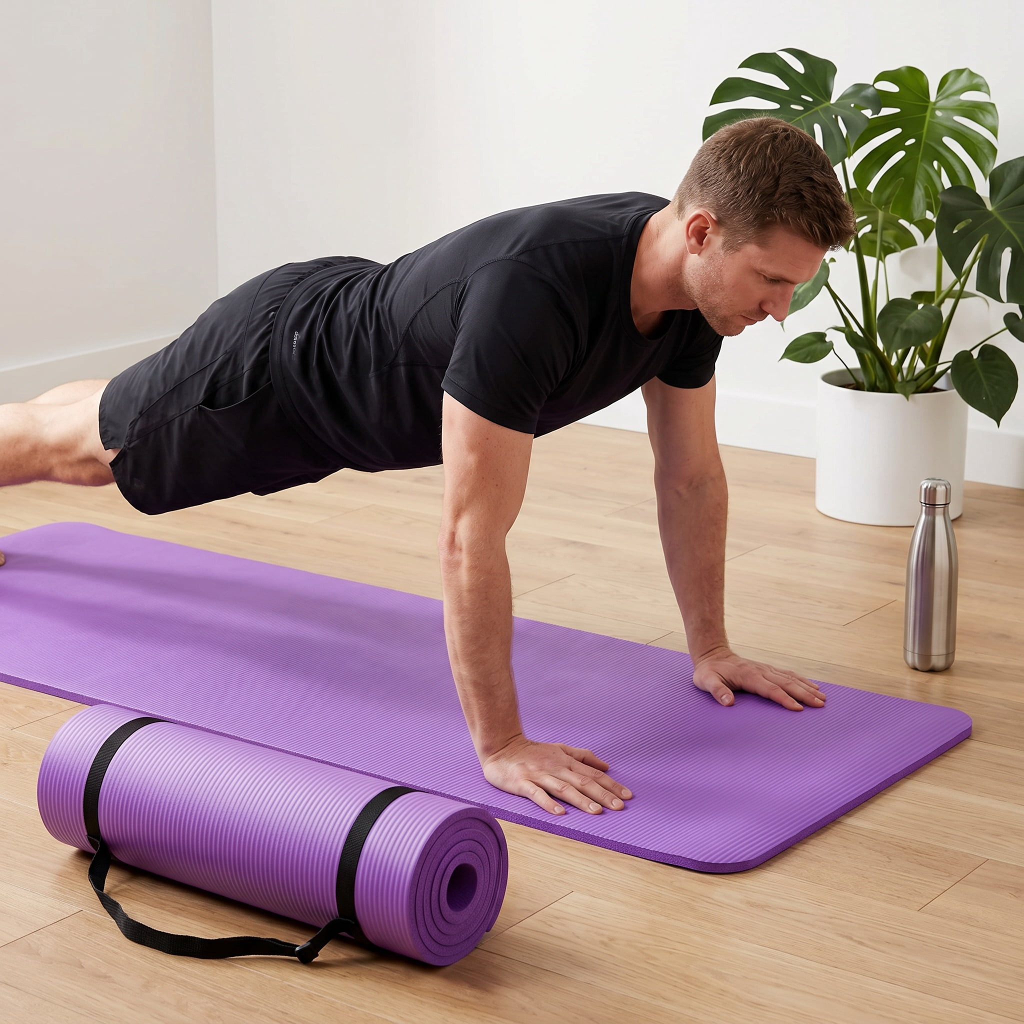 ZHANGJIA 71x24 Inches Extra Thick Yoga Mat 1-Inch High-Density Foam – Roll-Up Exercise Pad with Double-Sided Non-Slip Surface and Carrying Strap for Pilates and Home Workouts Purple