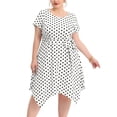 thumbnail image 3 of Vestido de mujer de talgrande alto bajo retro mangas cortas vestidos de lunares blanco 2X, 3 of 6