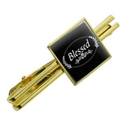 Blessed Halo On Black Square Tie Bar Clip Clasp Tack- Silver or Gold