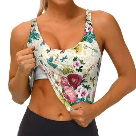 Goofa Bird Butterfly Rose Printed Sports Bras for Women  High Impact Running Bra Workout Crop Tank Tops Longline Sports Bra Push up-XX-Large