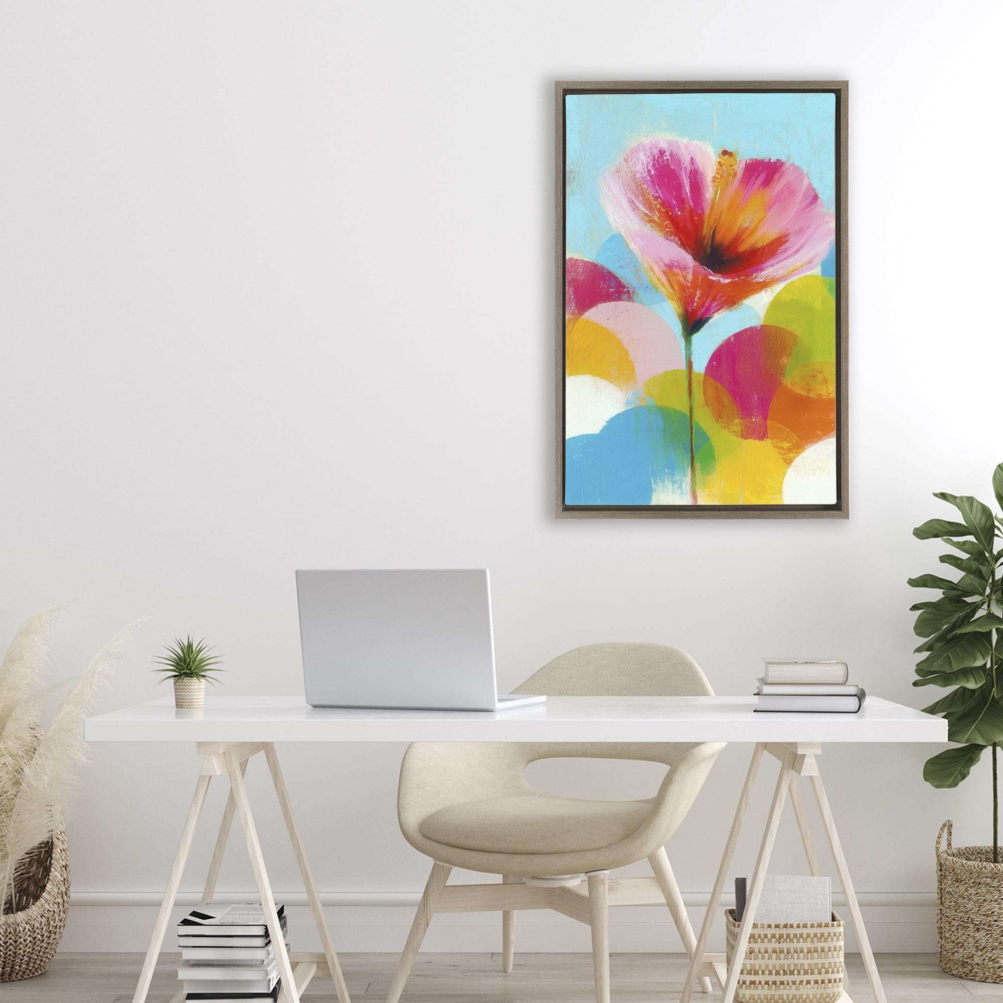 Stupell Industries Hibiscus In The Sun Brown Framed Floater Canvas Wall Art, design by Chromatic Storm Studio
