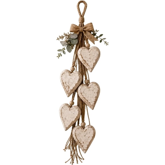 Hanging Heart Wall Decor, Rustic Farmhouse Hanging Heart Decoration with 5 Layer Wooden Hearts, Vintage Wood Hearts Trinket Shelf Hangings Art, Rustic Neutral