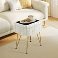 thumbnail image 3 of Greenstell Footstools Ottoman Bench with Storage, 15.5”L x 11.6”W x 19.2”H Vanity Faux Fur Padded Stool with Coffee Table Padded Seat and Adjustable Feet for Makeup Bedroom Entryway, White, 3 of 9