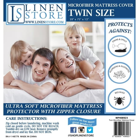 Microfiber Fabric Zippered Mattress Cover, Bed Bugs Shield, Dustmites Protector, Hypoallergenic (Twin)