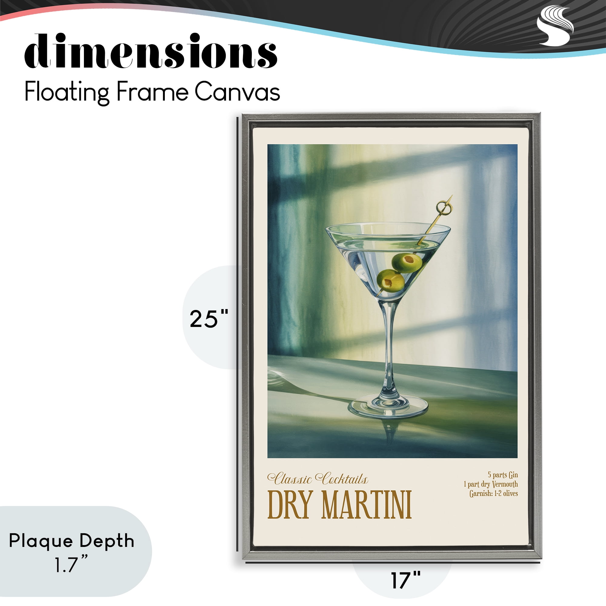 Stupell Industries Dry Martini on Surface Gray Framed Floater Canvas Wall Art, design by Andreas Magnusson