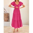 thumbnail image 3 of Vestido ZESICA 2025, estilo bohemio, bordado, rosa de vacaciones, talla L, 3 of 8