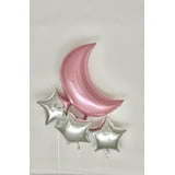 16 Piece Moon And Star Balloons Bouquet - Pink Theme For Baby Shower & Party Decor