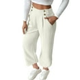 thumbnail image 3 of QATAINLAV Womens Elastic High Waisted Work Casual Pants Solid Color Baggy Sreaight Leg Lounge Trousers Loose Fit Plus Size Hiking Joggers Pants with Pockets Khaki L Mothers Day Gifts, 3 of 6