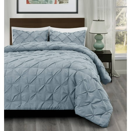 2pc Pinch Pleat Comforter set STONE BLUE Color Bed Set | Master Collection BY Cozy (Best Master Bedroom Bedding)