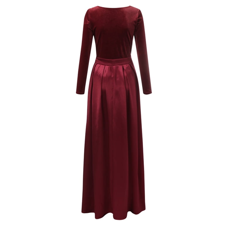 Womens Dress Deep V Long Sleeve Dress Slit Big Swing Maxi Dress Evening Long Women Dresses Satin under 70 Party Gowns for Women High Slit Dress Evening Gown Winter Formal Wear for