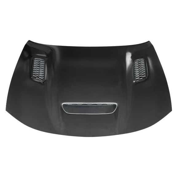Ikon Motorsports Hood Compatible With 2015-2023 Dodge Charger Unpainted Black Aluminum SRT Hellcat Redeye Widebody Style Front Hood Replacement with Three Scoops
