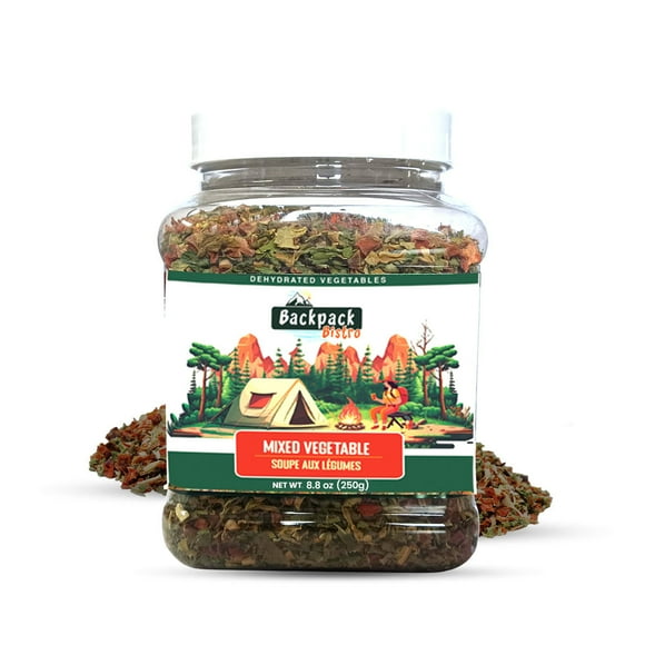 Backpack Bistro Dehydrated Mixed Vegetables 8.8 oz (250 g) | Includes Carrot, Spinach, Cabbage, Onion & Garlic | Emergency & Camping Food, Soup Mix, Stews, Ramen, Stir-Fries