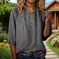 thumbnail image 4 of HOMBOM Womens Cotton Linen Tops 3/4 Sleeve Ruffled Gray Boho V-Neck Embroidered Summer Shirt for Ladies Casual Loose Blouse, 4 of 9