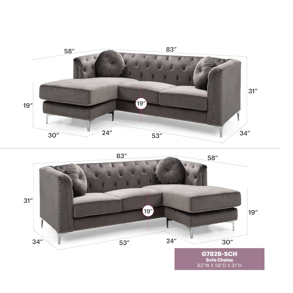 Glory Furniture Pompano Sofa Chaise in Dark Gray Color