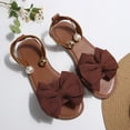 thumbnail image 5 of Xfvqtps Women Bow Flat Sandals Pearl Ankle Ring Open Toe Casual Shoes Soft Comfortable Summer Sandals, 5 of 9