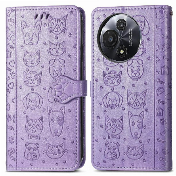 Funda Cartera FOXDOCK para TCL 60 , Flip PU con Relieve de Gatos y Perros, Tarjetero y Soporte