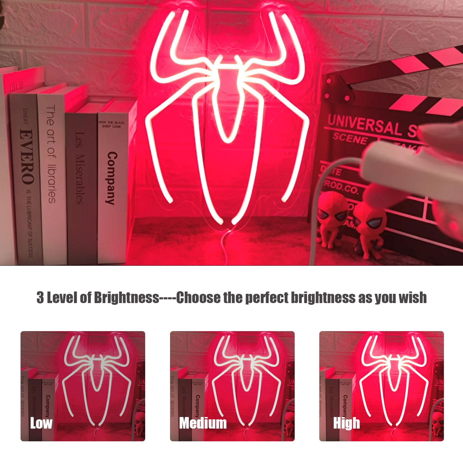 Red Hero Style Neon Sign 3-Level Dimmable LED Light USB Wall Decor for Bedroom Game Room Party
