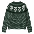 thumbnail image 3 of HAYIMI Womens Halloween Skull Button‑Front Knit Cardigan Long Sleeve Geometric Loose Cozy Fall Holiday Sweater, 3 of 5