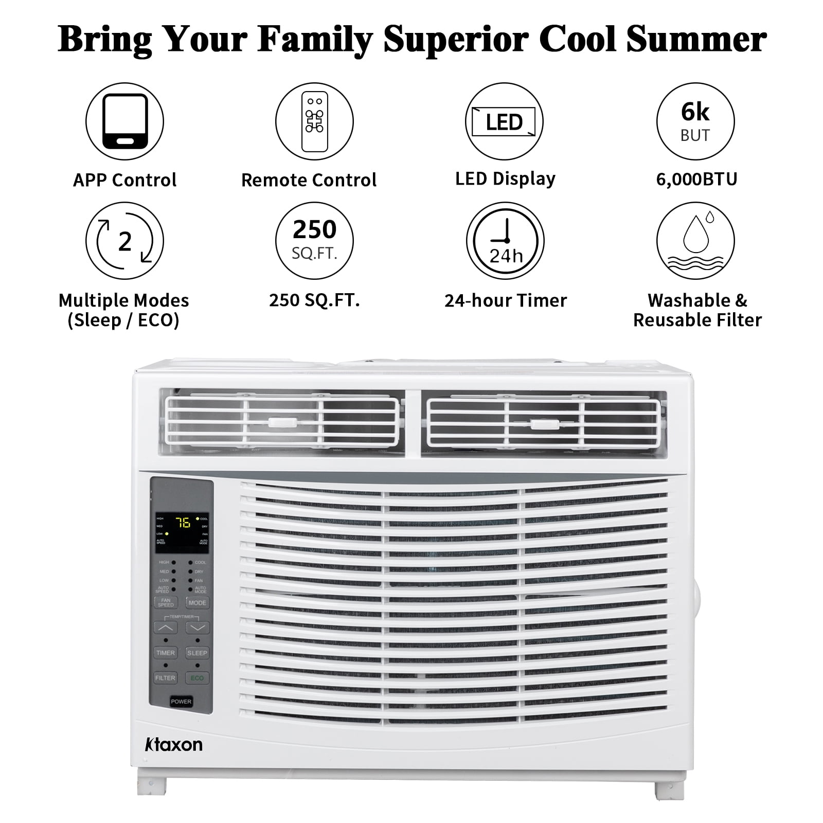 Ktaxon WiFi Wnabled 6000BTU Window Air Conditioner With Remote, White