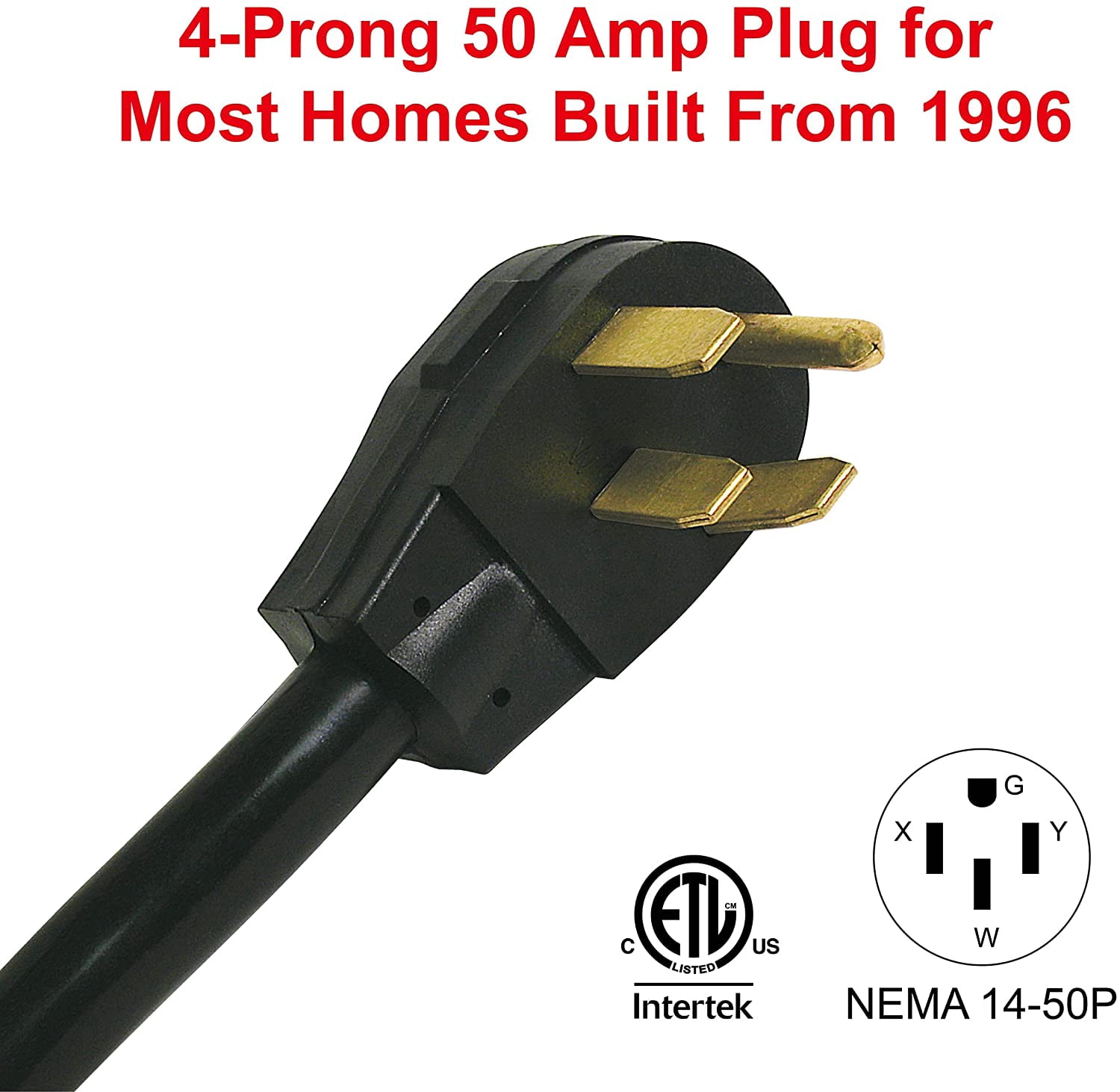 Clear Power 6 ft 6/2 & 8/2 SRDT, Indoor Dryer Cord, 4-Wire 50 AMP, Black, CP10023