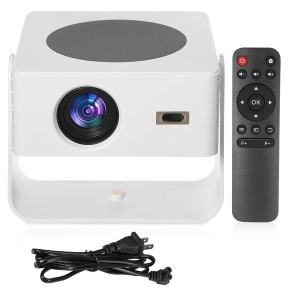 IMIKEYA Portable Movie Projector White Wireless for Home Theater with Rotatable Stand