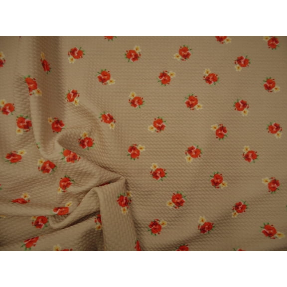 Bullet Printed Liverpool Textured Fabric Stretch Taupe Red Yellow Floral V28