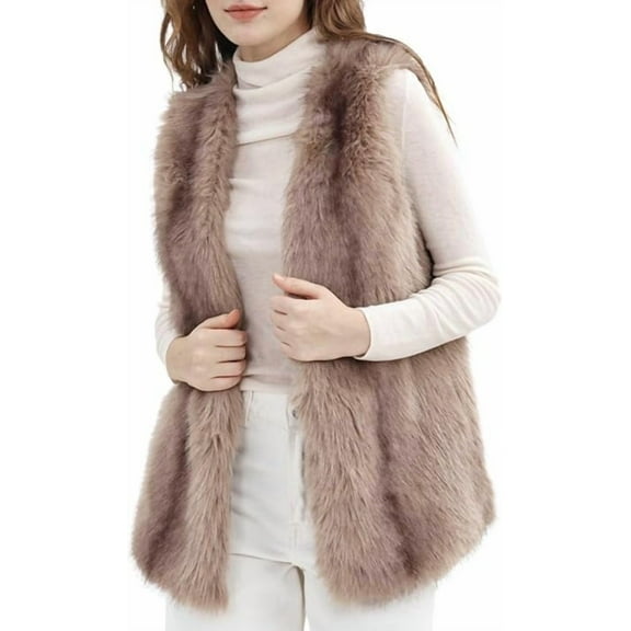 Amazhiyu Women's Faux Fur Sleeveless V-Neck Cardigan Coat Long Fur Winter Outwear