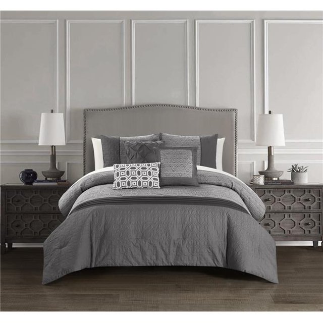 6 Piece Imara Comforter Set, Gray - Queen Size