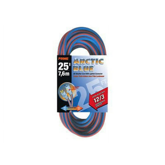 Prime Arctic Blue LT530825 - Câble d'Extension d'Alimentation - NEMA 5-15 (F) à NEMA 5-15 (M) - AC 110 V - 25 Pieds - Orange/bleu