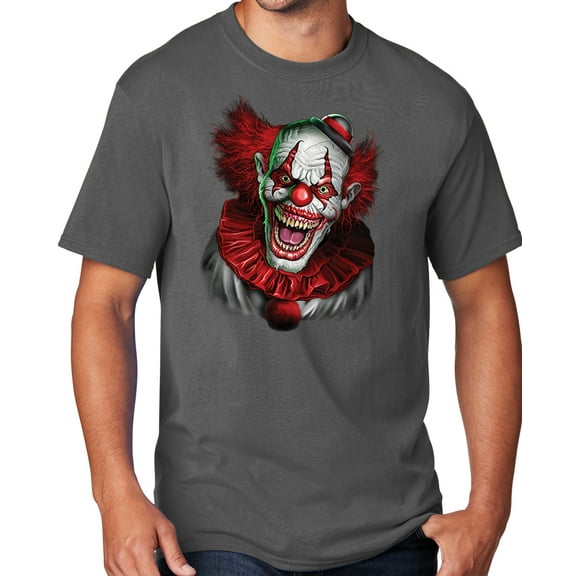 Men's Scary RED CLOWN T-shirt, Large Charcoal Gray