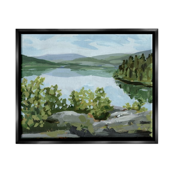 Stupell Forest Lake Clearing Scenery Landscape Painting Black Floater Framed Art Print Wall Art