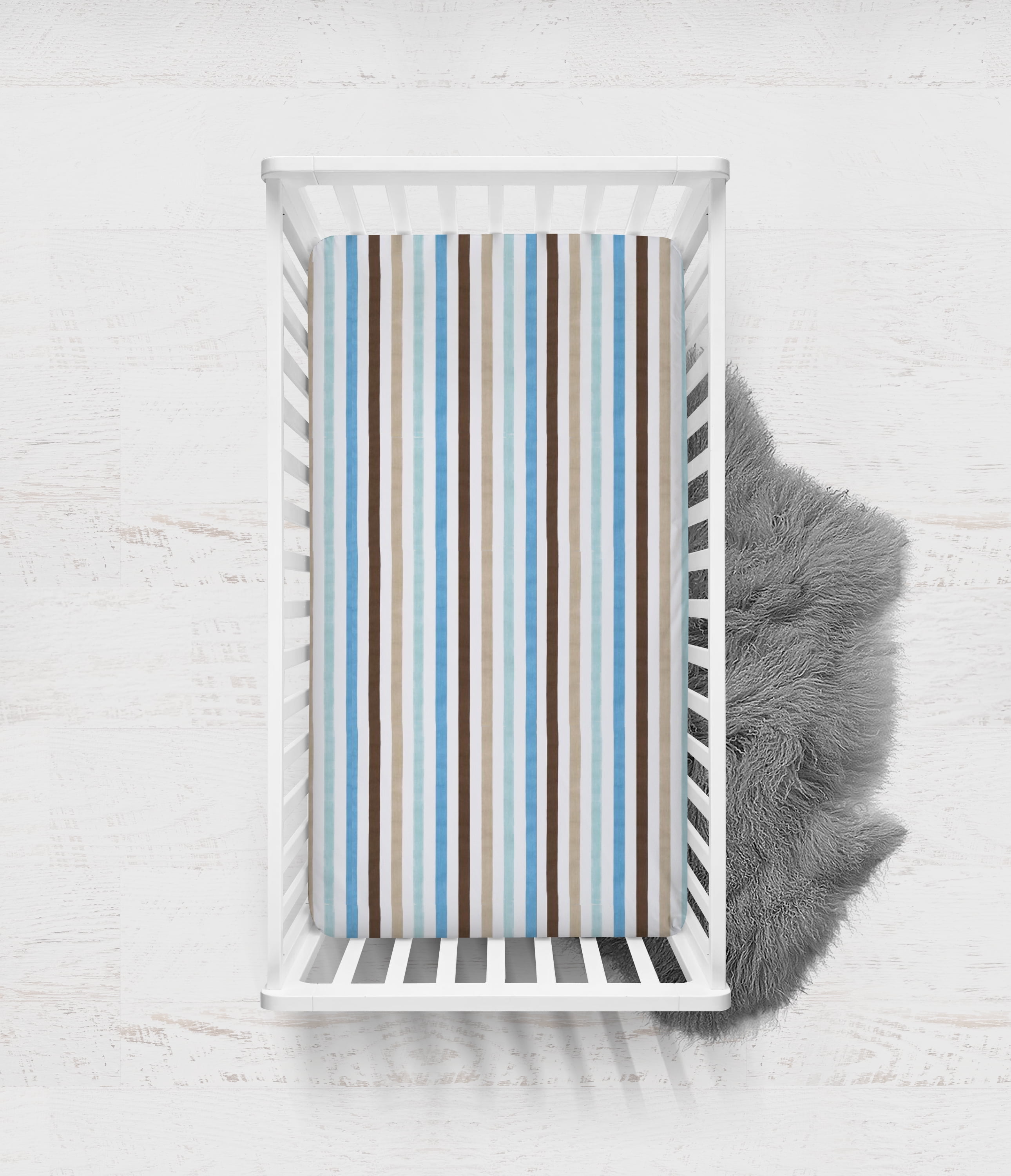 Bacati Mod Diamond Aqua & Chocolate Stripes Crib Fitted Sheets 2 ct Pack 27" x 52”