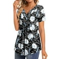 thumbnail image 3 of Fantaslook Womens Tunic Tops Casual Short Sleeve Shirts V Neck Button Pleated Blouses Floral Summer Tops, 3 of 8