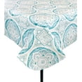 thumbnail image 1 of Floral Medallion Flannel Back Vinyl Tablecloth: Colorful Teal Mint Cream Summer Fun Tablecloth for Easy Clean for Cookout Picnics Home Kitchen Office Business (52" x 90" Inch), 1 of 3