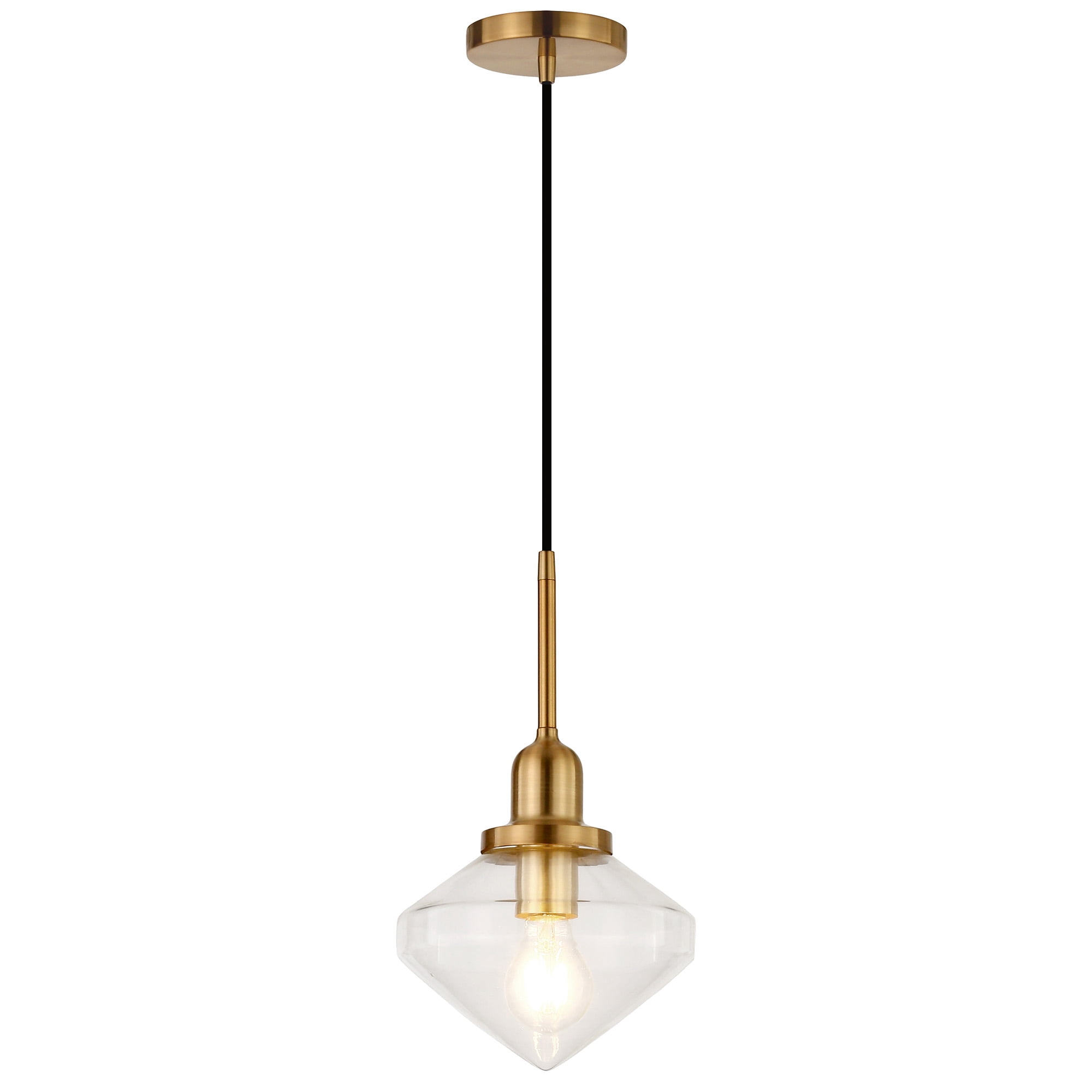 Evelyn&Zoe 8" Brass Metal/Glass Pendant