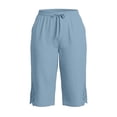thumbnail image 4 of Womens Pull on Capris with Pockets, Plus Size Summer 3/4 Pants with Drawstring and Pocket Detail, Stretchy Solid Color Cropped Pants for Active Daily | TruHer,Light Blue 4XL, 4 of 6
