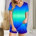 thumbnail image 2 of 2 Piece Sets for Women Fashion Gradient Casual Home Two-piece V-neck Top With Pocket Shorts Set, 2 of 6