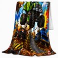 thumbnail image 2 of Printed Flannel Throw Blanket with Dynamic Construction Monster Truck Stunt, 2 of 9