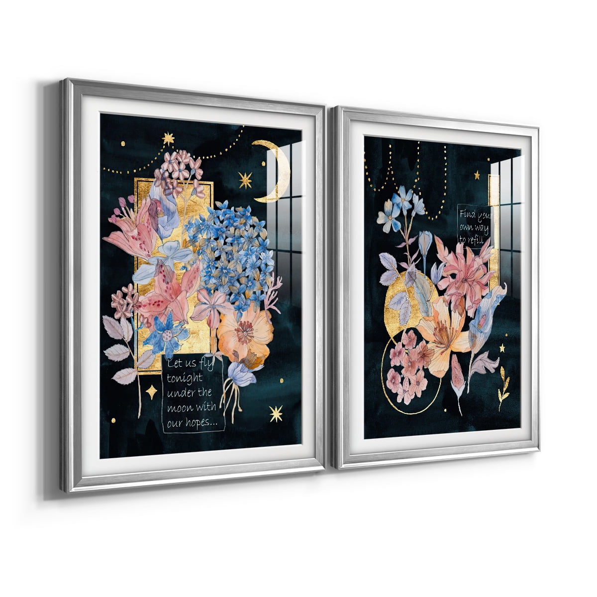 Wexford Home Moonlight Flowers I Premium Framed Print, 22.5" x 30.5" - Ready to Hang, Silver (Set of 2)