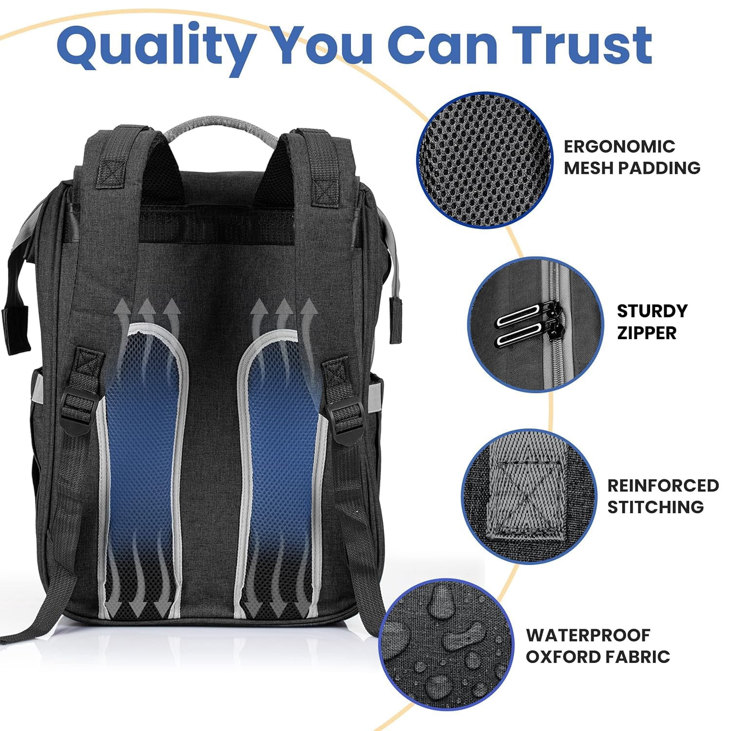 PILLANI Baby Diaper Bag Backpack - Large Bag for Boys & Girls, Waterproof Diaper Backpack - Travel Diaper Bags w/Changing Pad, Baby Registry Search & Shower Gifts - Essentials Must Haves Newborn Stuf