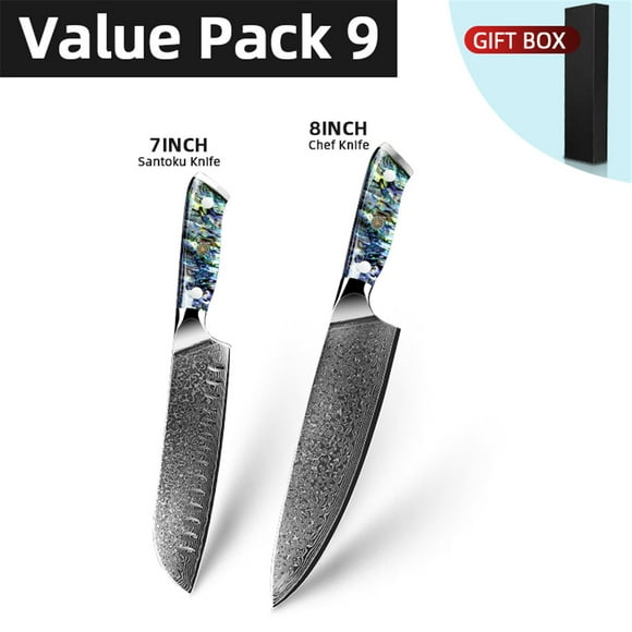 Kitchen Knife Set VG10 Damascus Steel Japanese Chef Knives Santoku Knife 67 Layers Carving Paring Utility Fruit Vegetable Slicing Knives Abalone Shell Full Tang Handle