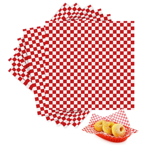 UPKOCH 24Pcs Red Checkered Wax Paper for Food Wrapping Greaseproof Paper Sheets Ideal for Sandwiches