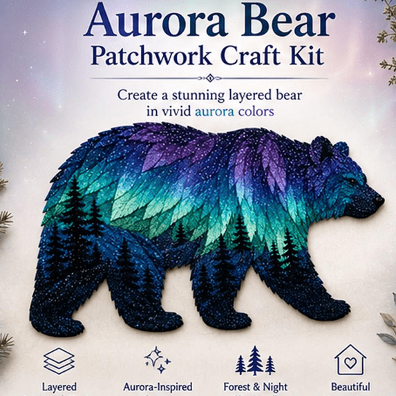 Northern Lights Wildlife DIY Patchwork Kit, DIY Northern Lights Patchwork Sewing Kit, Handmade Fabric Craft Set for Wall Art Decor, Beginner Friendly Creative DIY Project for Adults (Snowshoe Hare)