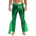 thumbnail image 1 of TiaoBug Mens Metallic Shiny Mermaid Flare Pants Ruffled Tulle Trims Fishscale Print Tights Leggings Green L, 1 of 5