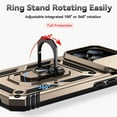 thumbnail image 3 of Compatible WIth iPhone 16e Phone Case,Magnetic Rotatable Ring Holder Kickstand,With Sliding Camera Cover,Heavy Duty Shockproof Protective Anti-fall Rugged Phone Case Cover,Gold, 3 of 9