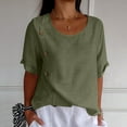 thumbnail image 6 of AherBiu Cotton Linen Shirts for Women 1/2 Sleeve Summer Casual Loose Scoop Neck Lightweight Blouse, 6 of 7