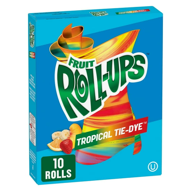 Fruit RollUps Fruit Flavoured Snacks, Tropical TiDye, Gluten Free, 10