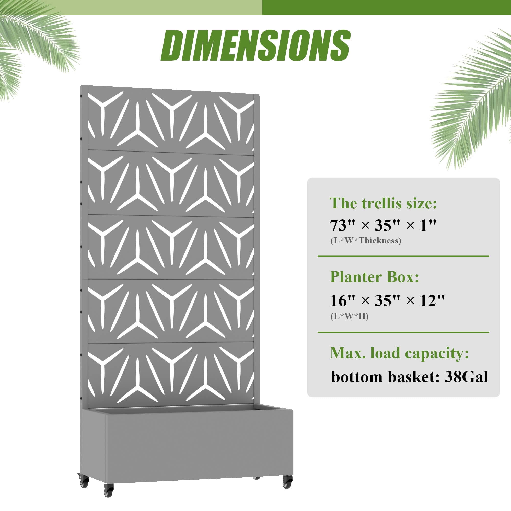 MAYEERTY 72X35" Metal Outdoor Gray Privacy Screen with Planter Box for Backyard & Garden, 5 Piece Set